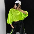 Frayed Loose-fit Crop T-shirt Neon Green - One Size