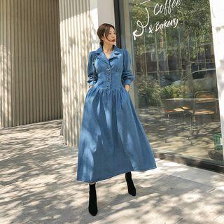 Denim Maxi Shirtwaist Dress Blue - One Size