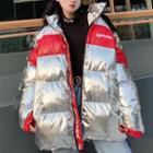 Color Block Padded Coat Silver - One Size