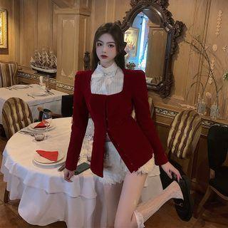 Velvet Zipped Coat / Furry Shorts / Shirt