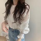 Balloon-sleeve Blouse White - One Size