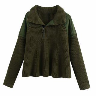 Collared Paneled Half-zip Sweater