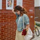 Puff-sleeve Plaid Cropped Jacket