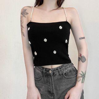 Faux-pearl Sleeveless Top