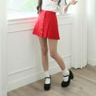 Heart-button Pleat Miniskirt