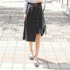 Lace-up Asymmetric-hem Midi Skirt
