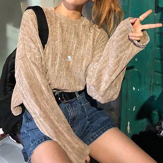 Crew-neck Velvet Oversize Pullover Almond - One Size
