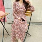 Chelsea-collar Frill-trim Long Floral Dress