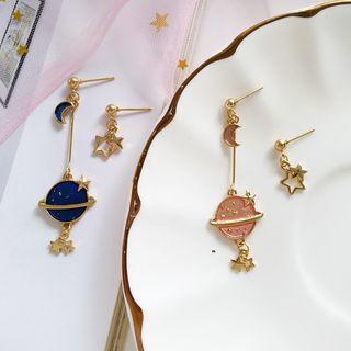 Non-matching Alloy Planet Moon & Star Dangle Earring