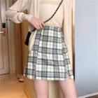 High-waist Plaid Split Hem Mini Skirt