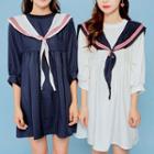 Contrast Sailor-collar 3/4-sleeve Minidress