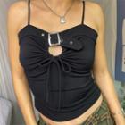 Belt Accent Tie-front Cut-out Crop Camisole Top