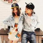 Couple Hooded Washed Denim Jacket