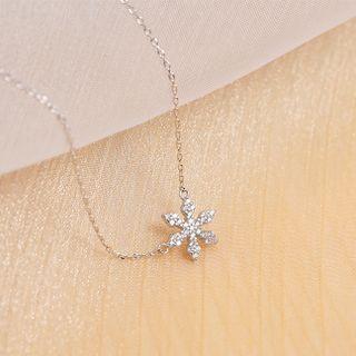 Snowflake Rhinestone Pendant Sterling Silver Necklace Ns541 - 925 Silver - Silver - One Size