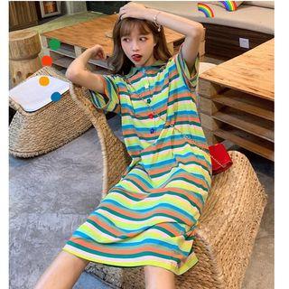 Short-sleeve Rainbow Striped T-shirt / Polo Shirt / Dress