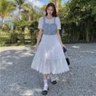 Medium Long Mock Two-piece Denim Panel Dress