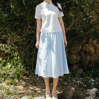 Set: Short-sleeve Top + Embroidered Skirt