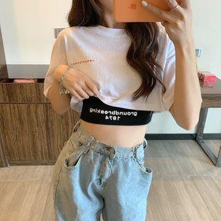 Letter Printed Short-sleeve Cropped Top + Letter Printed Camisole