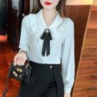 Collared Ruffled Ribbon Tie-neck Blouse
