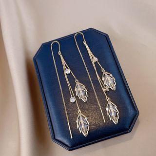 Leaf Faux Cat Eye Stone Alloy Dangle Earring 1 Pair - Gold - One Size