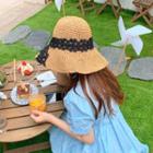 Lace Flower Trim Straw Hat
