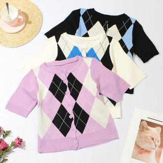 Short-sleeve Color Block Argyle Top