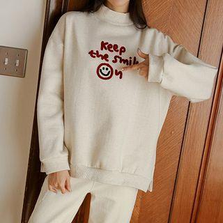 Mock-neck Smiley-embroidered Pullover