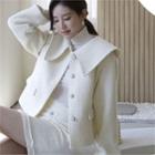 Wide-collar Faux-pearl Tweed Jacket Ivory - One Size