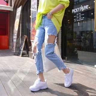 Cutout Washed Relaxed-fit Jeans
