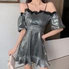 Cold-shoulder Lace Trim Mini A-line Dress