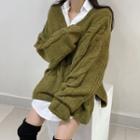 Cable Knit Cardigan Army Green - One Size