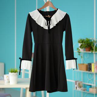 Long-sleeve Bow-accent A-line Shirtdress Dress - One Size