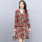 Set: Double Breasted Plaid Blazer + A-line Skirt