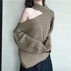 One-shoulder Mock Neck Cable-knit Sweater