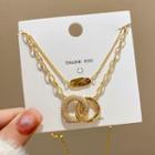 Rhinestone Hoop Layered Necklace X810 - Gold - One Size