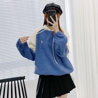 Color Panel Panda Print Fleece Hoodie
