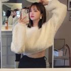 Round-neck Faux-fur Knit Crop Top