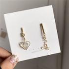 Non-matching Faux Crystal Heart Love Lettering Dangle Earring 1 Pair - Gold - One Size