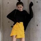 Long-sleeve Open Back Hooded T-shirt / Asymmetric A-line Mini Skirt