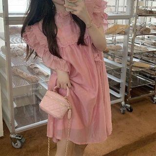 Sleeveless Frill Trim Smock Dress Pink - One Size