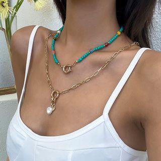 Freshwater And Beads Layered Pendant Necklace Gold - One Size