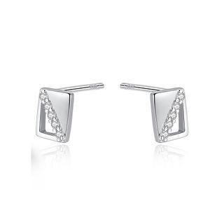 Sterling Silver Simple Fashion Hollow Geometric Rectangular Stud Earrings With Cubic Zirconia Silver - One Size