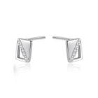 Sterling Silver Simple Fashion Hollow Geometric Rectangular Stud Earrings With Cubic Zirconia Silver - One Size