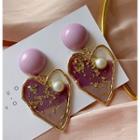 Gold Leaf Alloy Heart Dangle Earring 1 Pair - 925 - Silver Needle - Purple - One Size