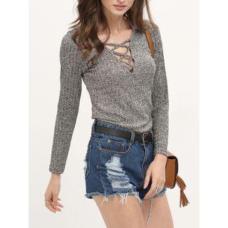 Long-sleeve Crisscross Front T-shirt