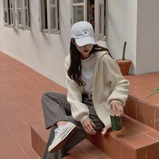 Zip-up Oversize Knit Hoodie