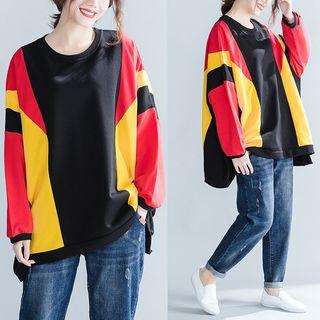 Colored Panel Sweatshirt Black - One Size