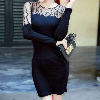 Long-sleeve Sheer Sheath Dress