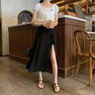 Bow-detail High-waist Slit Midi Skirt