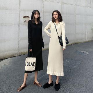 Long-sleeve Plain Hooded Knit Dress